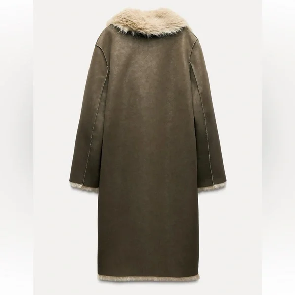 ZARA DOUBLE-FACED REVERSIBLE LONG COAT - Picture 5 of 5
